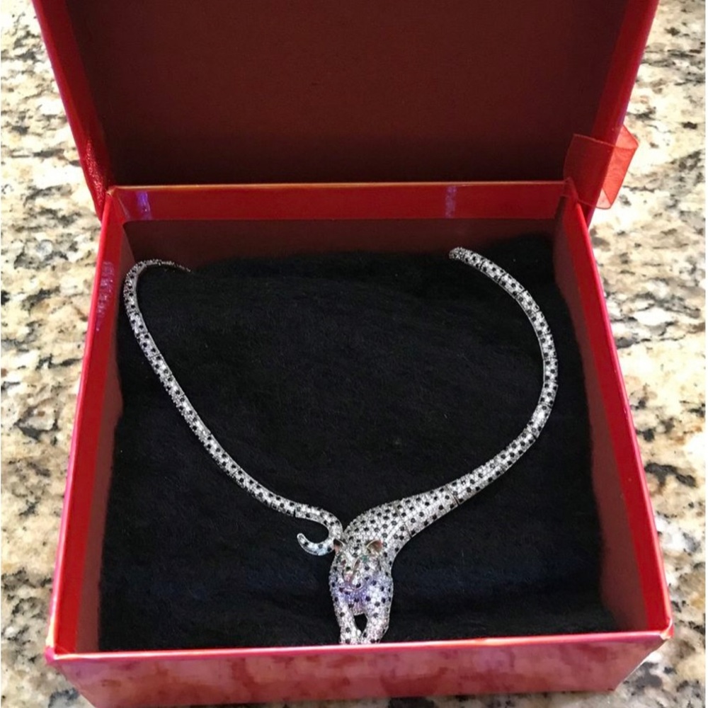 925 Sterling Silver White Panther Necklace